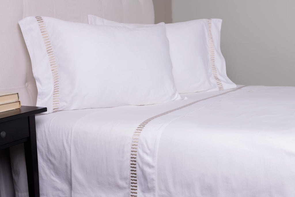 Savona King Sheet Set -  Embroidered Oyster