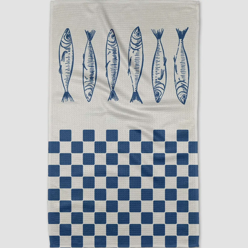 Sardine Check Blue Tea Towel