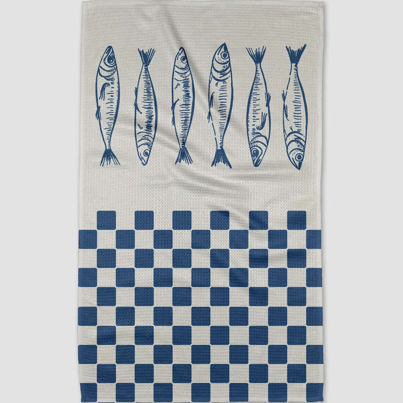 Sardine Check Blue Tea Towel