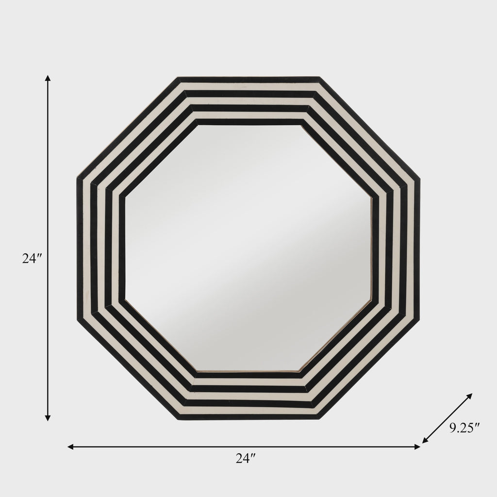 Black/White Resin Modern Striped Octagon Mirror - 24x24"