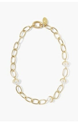 Gold Chain Link Necklace with Akoya Pearls