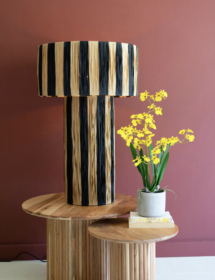 Natural and Black Raffia Table Lamp