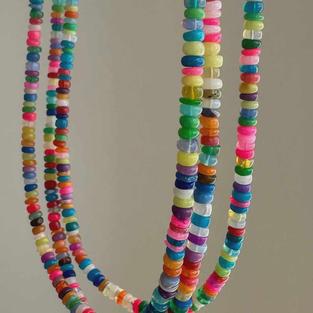 Neon Pink Disco Ethiopian Opal - Multicolor Necklace
