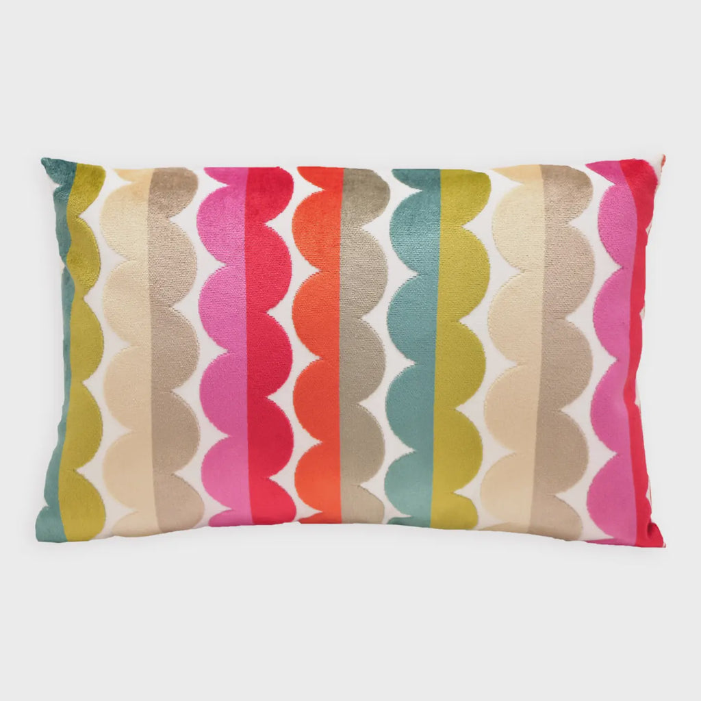 Grace Dual Tone Stripe Scalloped Velvet Throw w/Insert - 16x24"