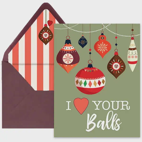 I Heart Your Balls Retro Ornament Holiday Greeting Card