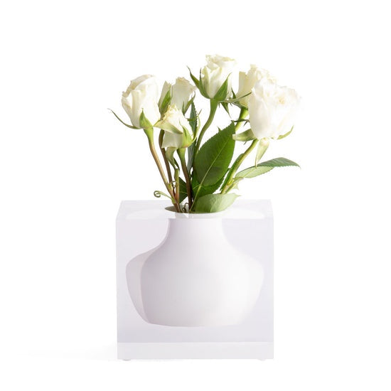Sdoyer White Acrylic Vase 4.2” x 4.2” x 3.7”