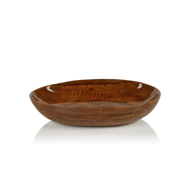 Gabonese Oval Mango Wood Bowl - Walnut Enamel - Small