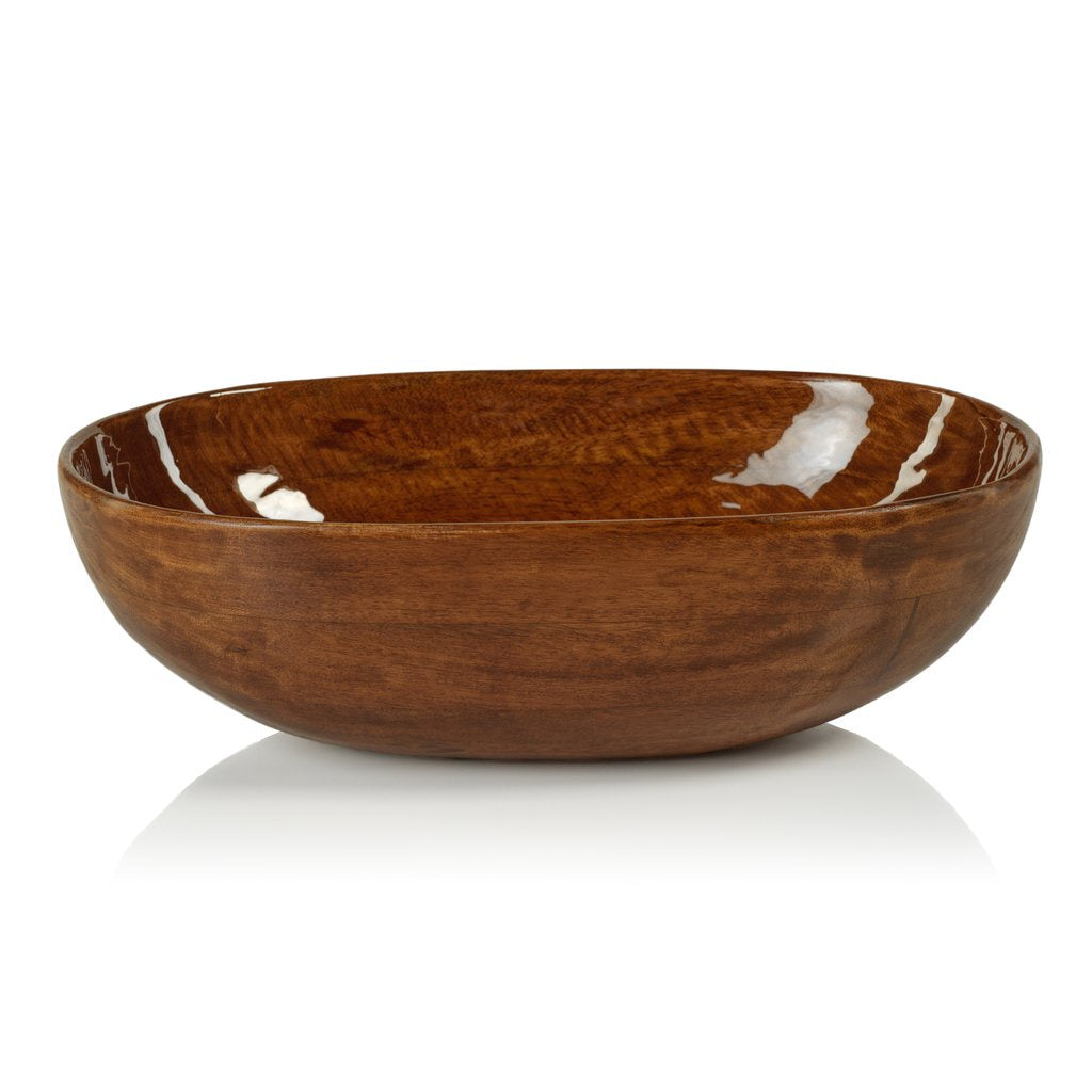 Gabonese Oval Mango Wood Bowl - Walnut Enamel - Large