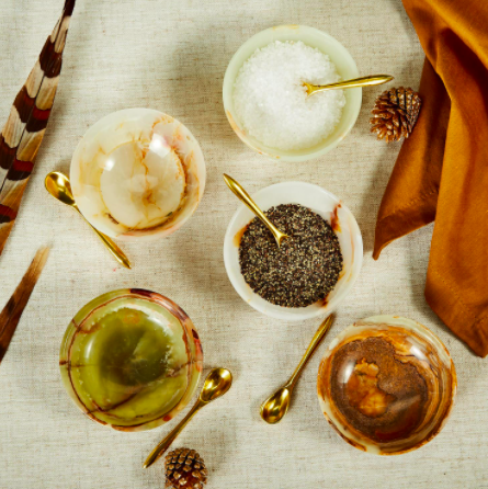 Onyx-Marble Bowl with Golden Spoon