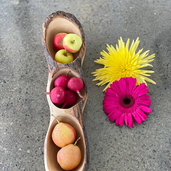 Olive Wood 3 Side Appetizer Dish
