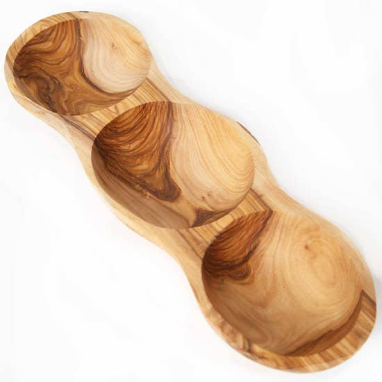 Olive Wood 3 Side Appetizer Dish
