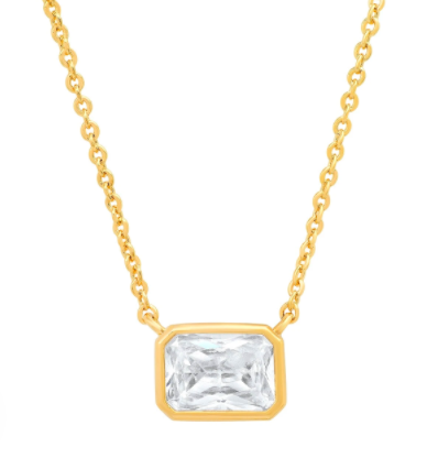 East West Bezel Center Stone Necklace - Clear