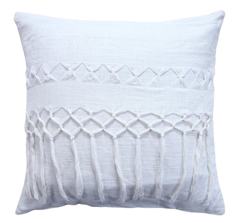 Tribe Handwoven Tufted White Pillow 22" x 22 " with Insert