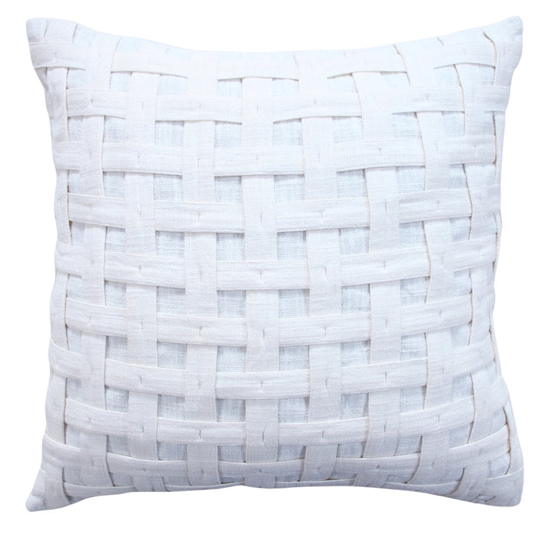 Interlace Handwoven Tufted White Pillow 22" x 22" with Insert