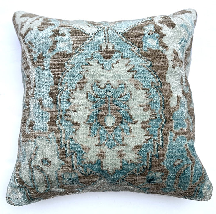 Blue Vintage Rug Pillow with Insert 22" x 22"