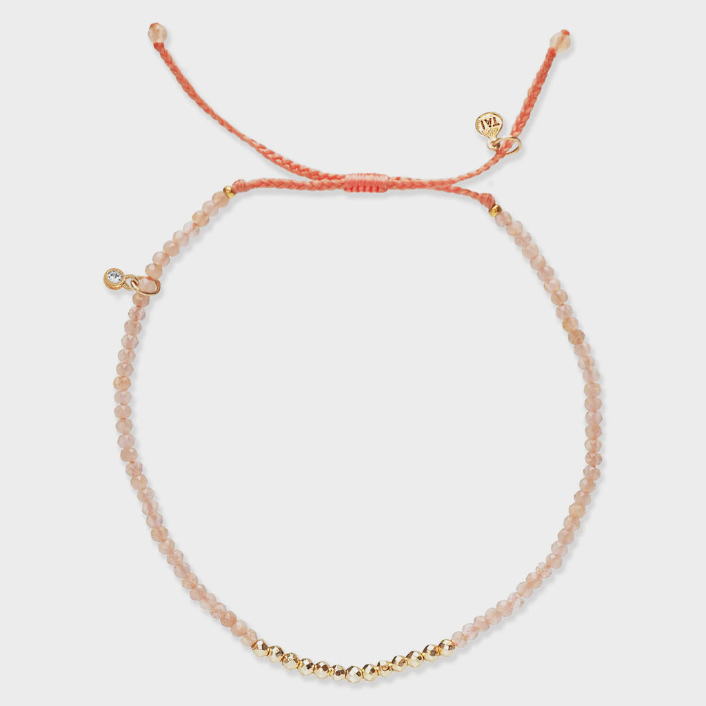 Gold Line Stone Beaded Bracelet - Sunstone