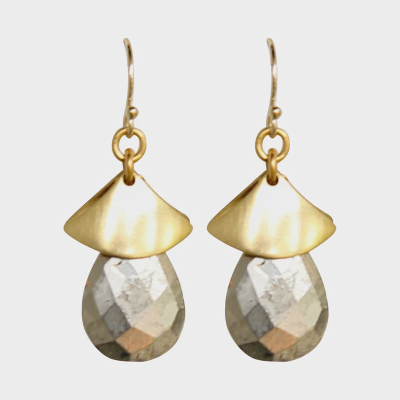 Erin Droplet Earrings - Silver Pyrite