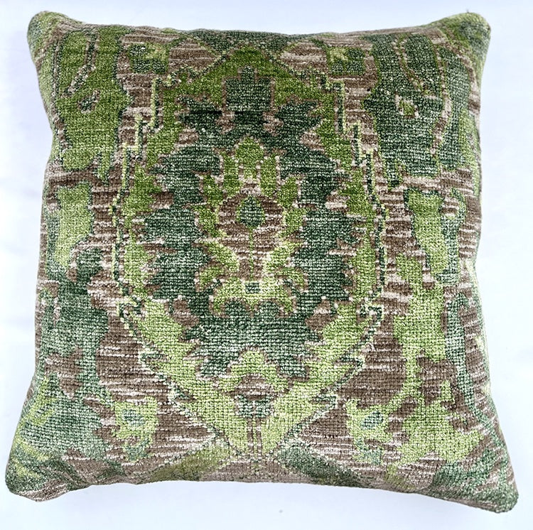 Green Vintage Rug Pillow with Insert 22" x 22"