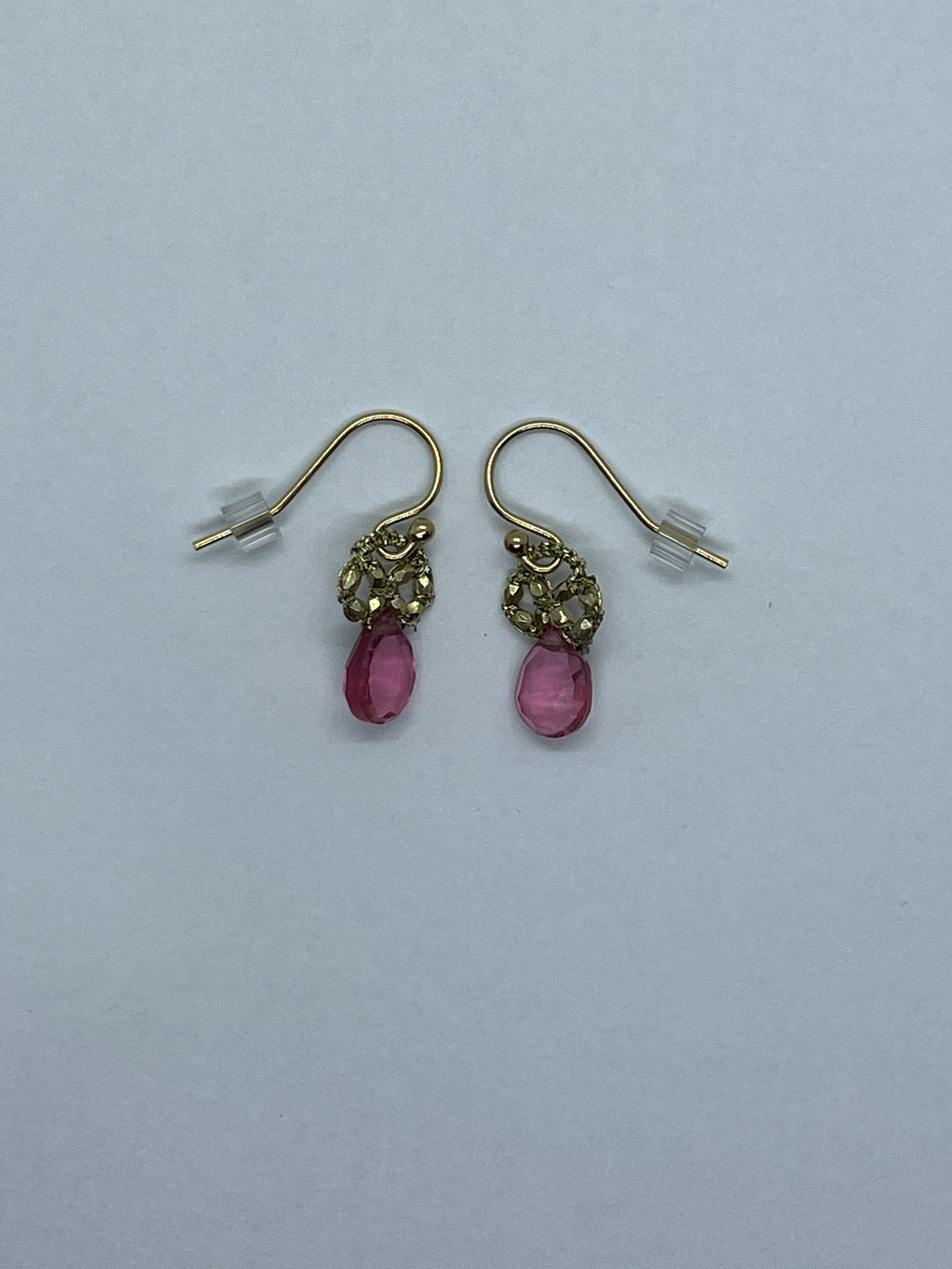 Pink Quartz Drop Woven Cord Earrings