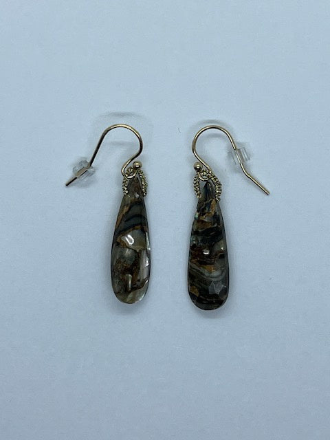 Copper Abalone Drop Woven Cord Earrings