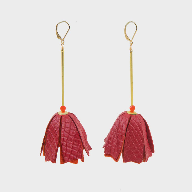 Trumpet Earrings - Textured Red