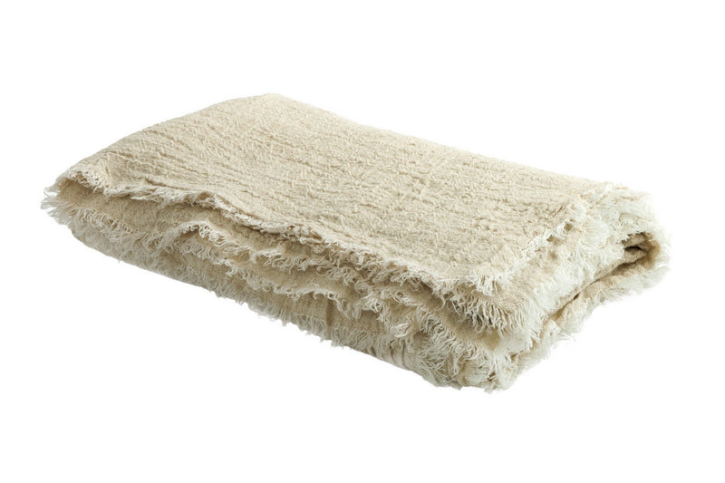 Vice Versa Fringe Washed Linen Crepon Throw Blanket - Latte - 63"x98"