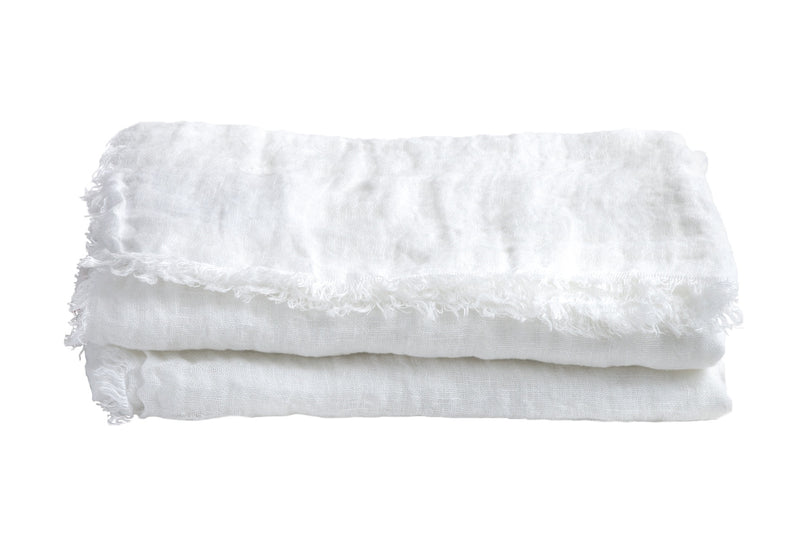 Vice Versa Fringe Washed Linen Gauze Throw Blanket - White - 59"x118"
