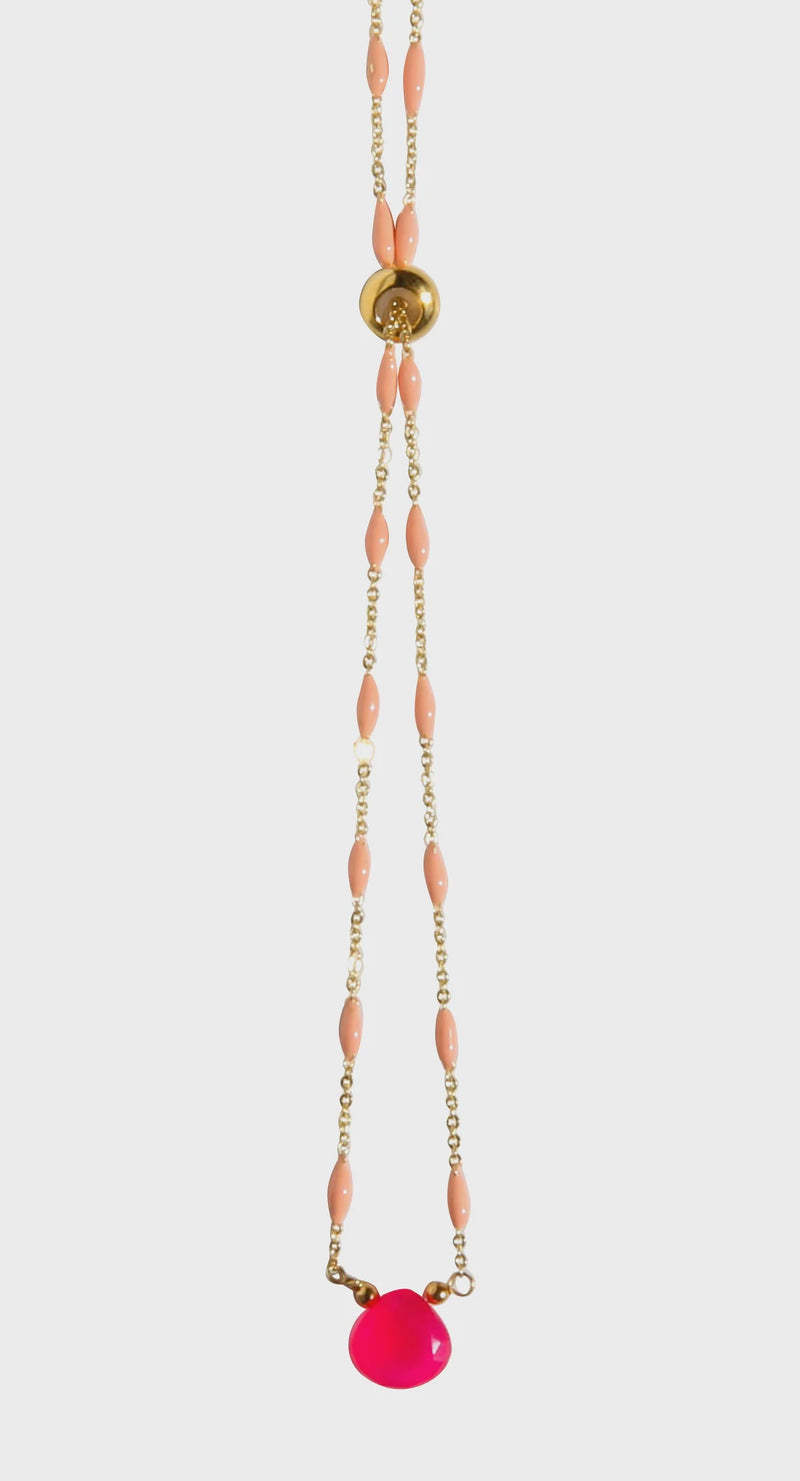 Pebble Adjustable Necklace - Pink