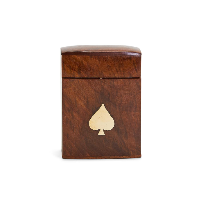 Wood & Brass Playing Card Case w/ Cards