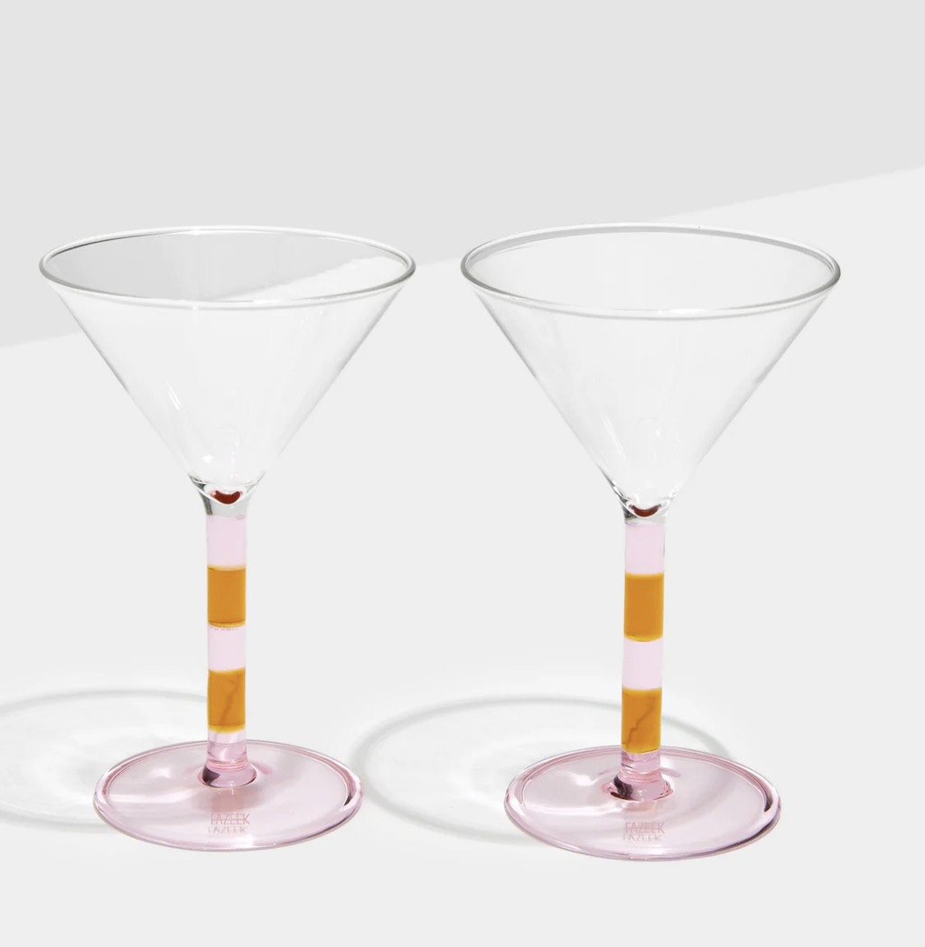 Stripe Martini Glasses - Pink + Amber