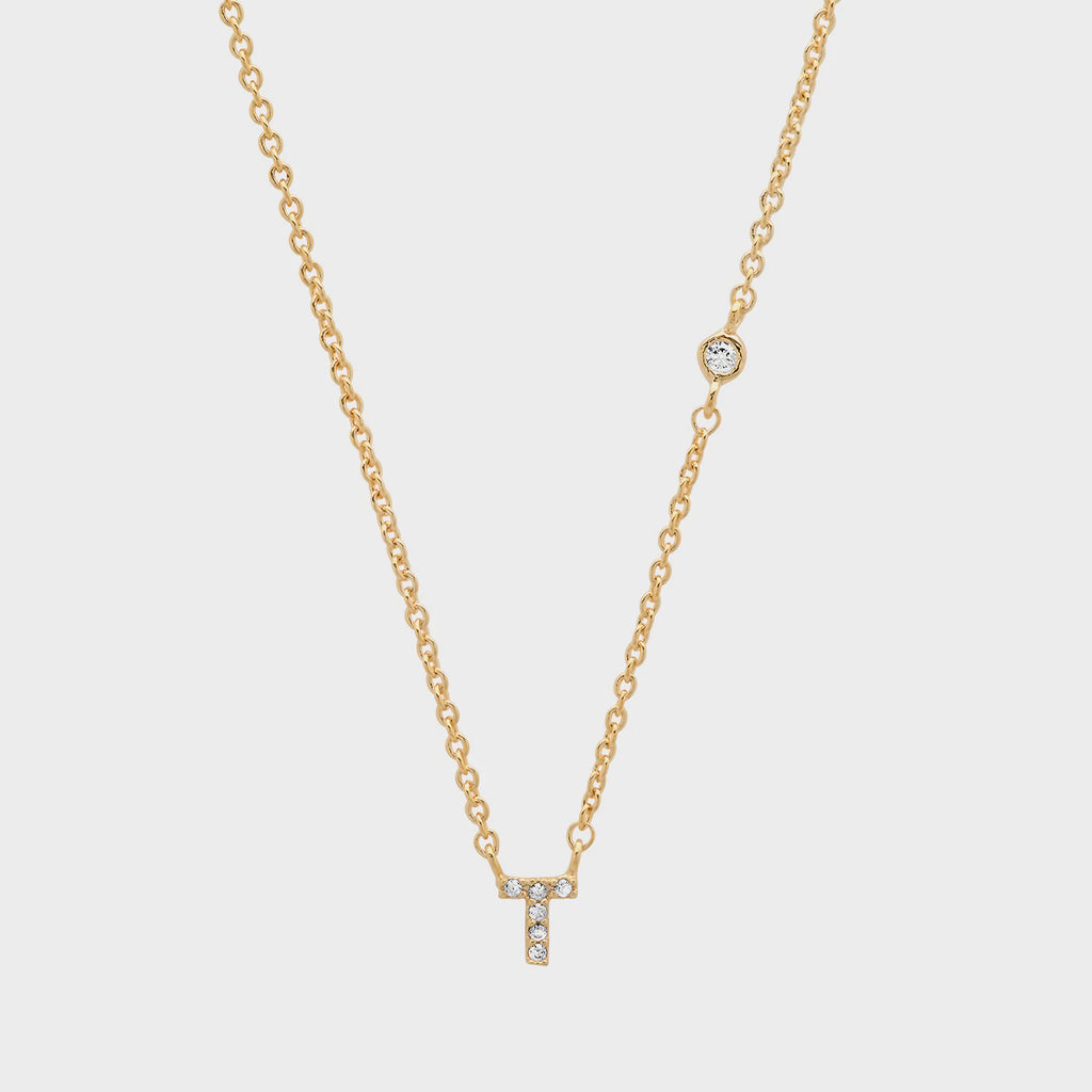 CZ Initial Necklace - T