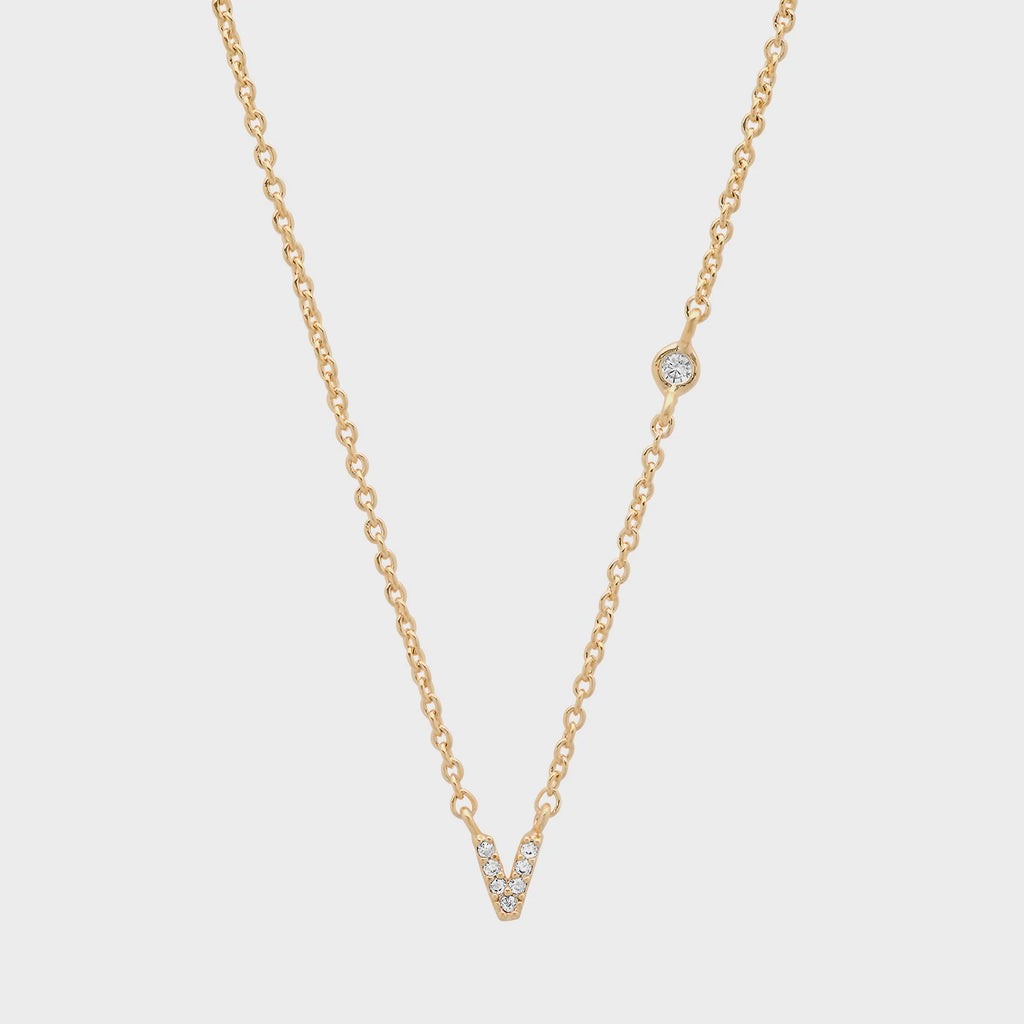 CZ Initial Necklace - V