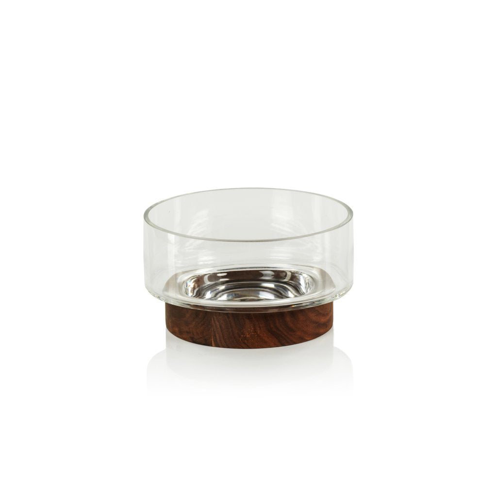Glass Bowl on Walnut Wood Base - Small