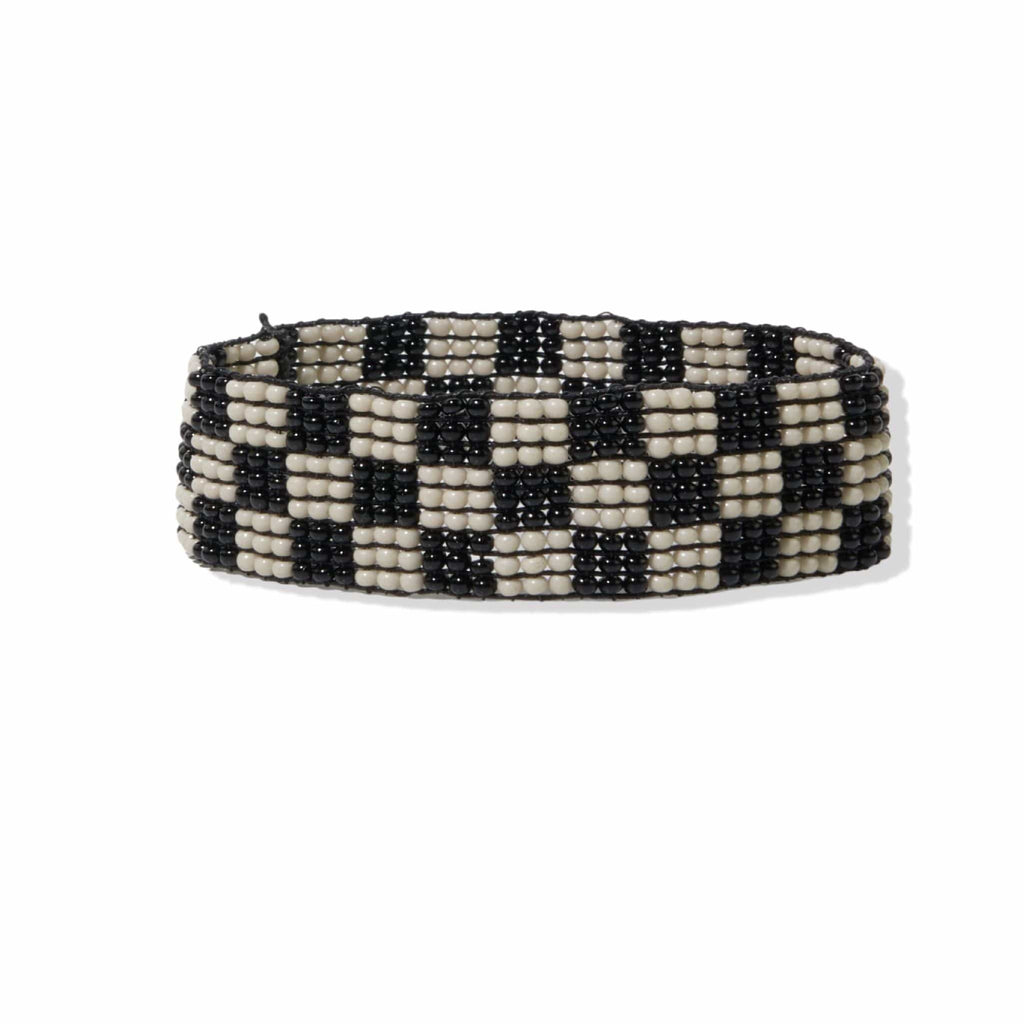 Checkered Beaded Stretch Bracelet - Black
