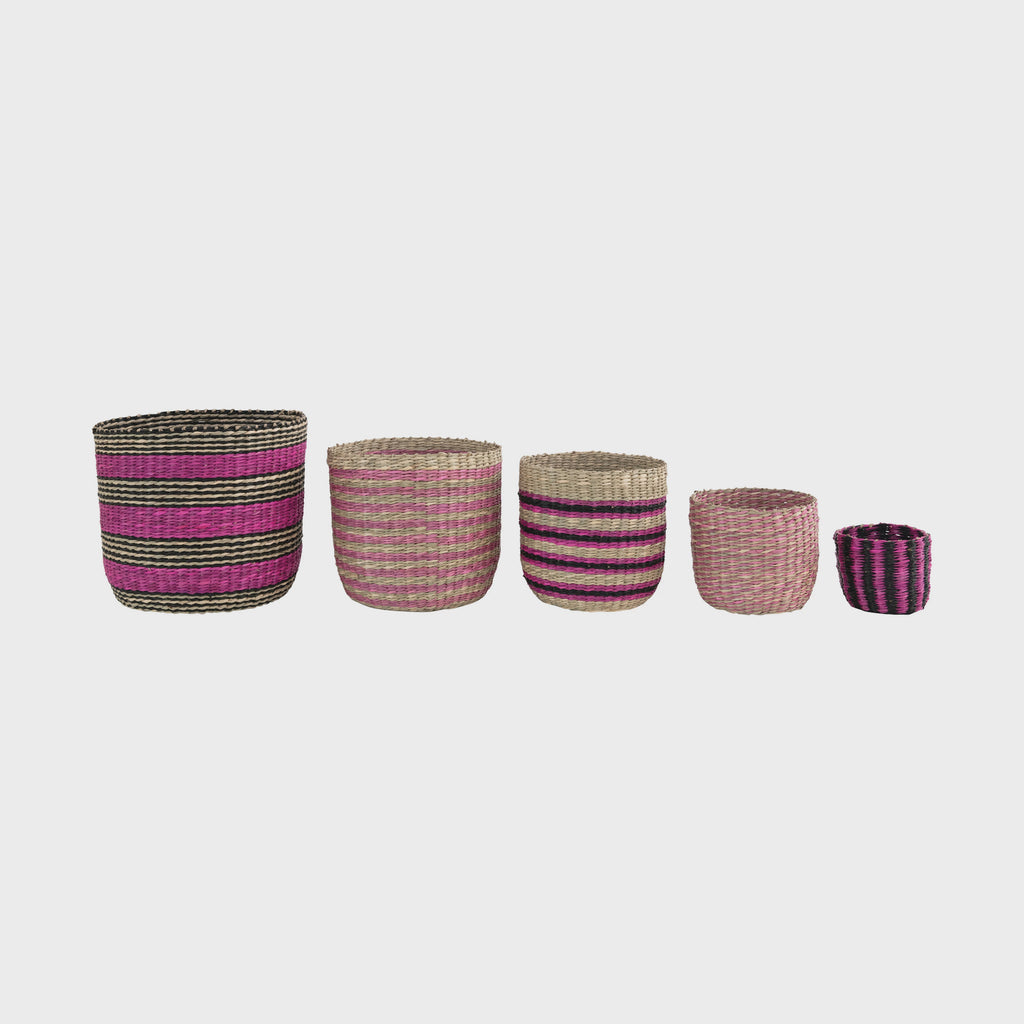 Hand-Woven Rattan Baskets with Stripes
