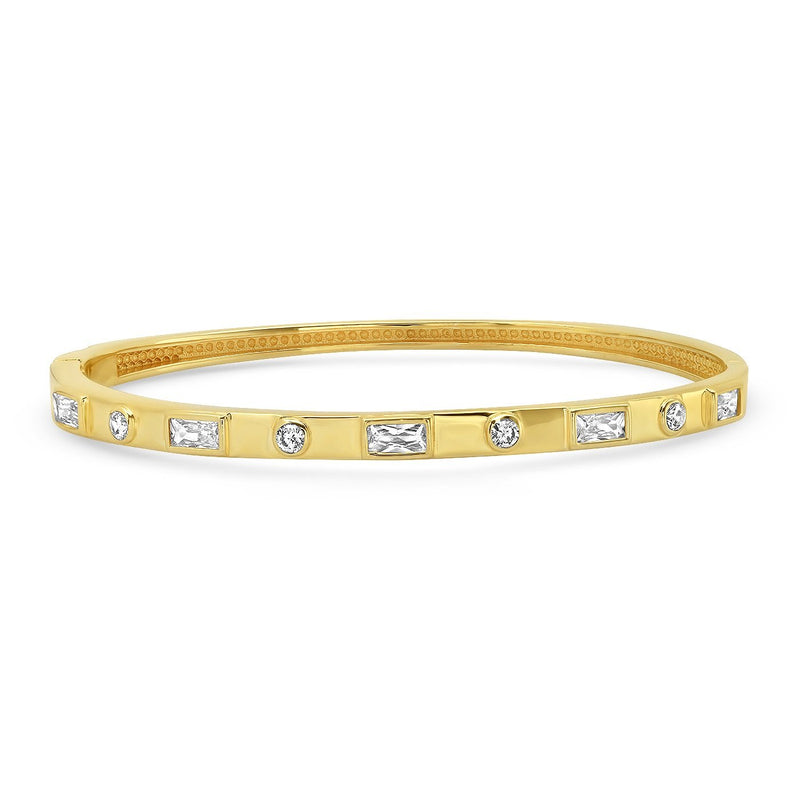 Gold Bangle Bracelet with Clear CZ Stones
