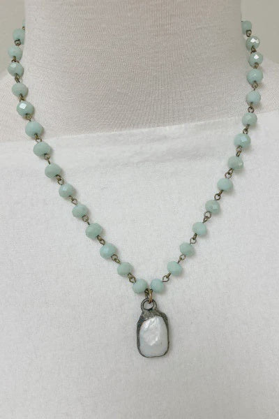 Faceted Glass and Pearl Drop Necklace