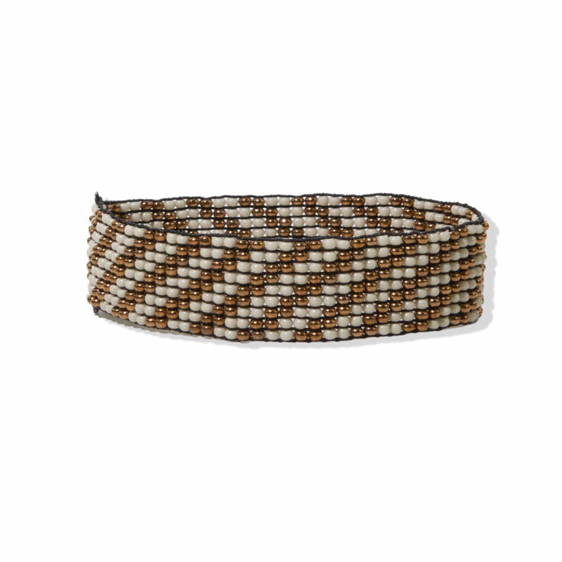 Diagonal Stripe Beaded Stretch Bracelet - Gold