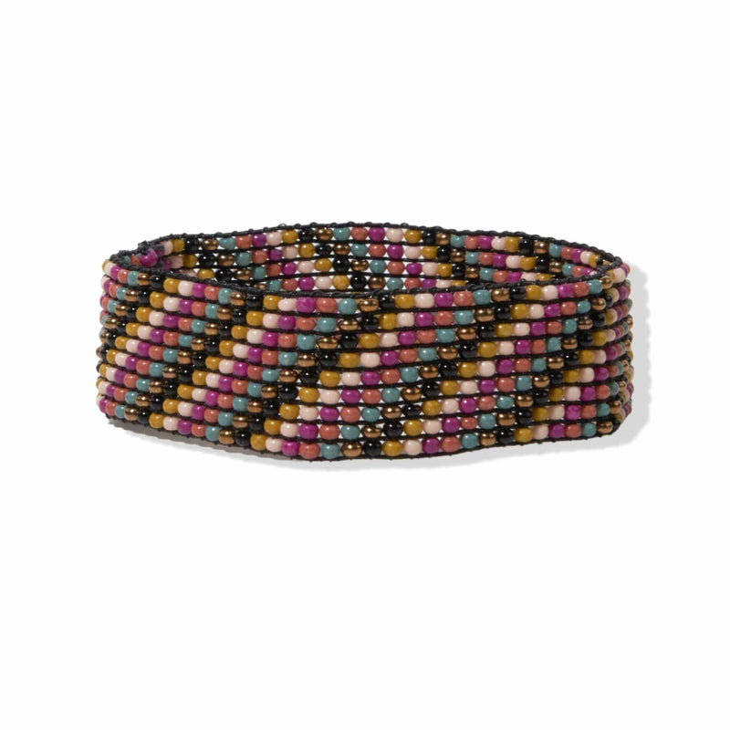Diagonal Stripe Beaded Stretch Bracelet - Muted Rainbow