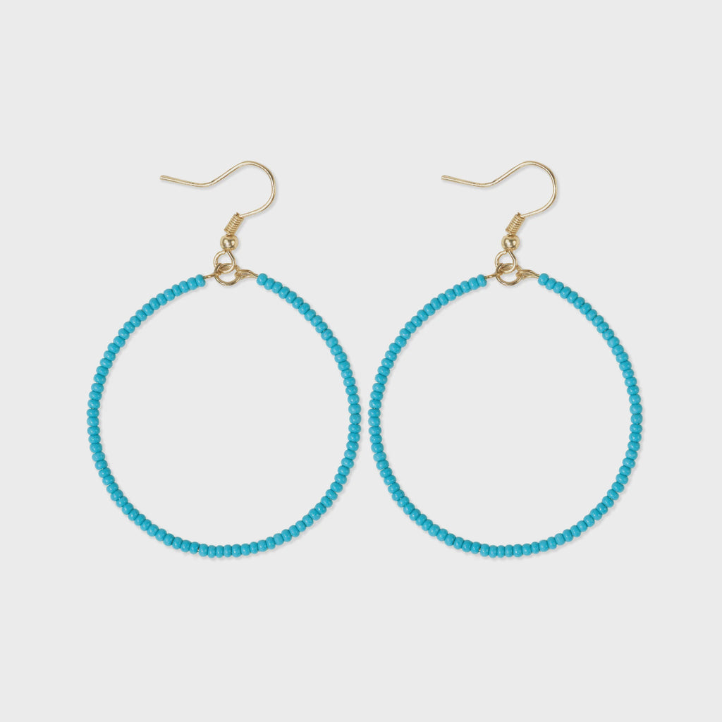 Solid Beaded Hoop Earrings - Turquoise